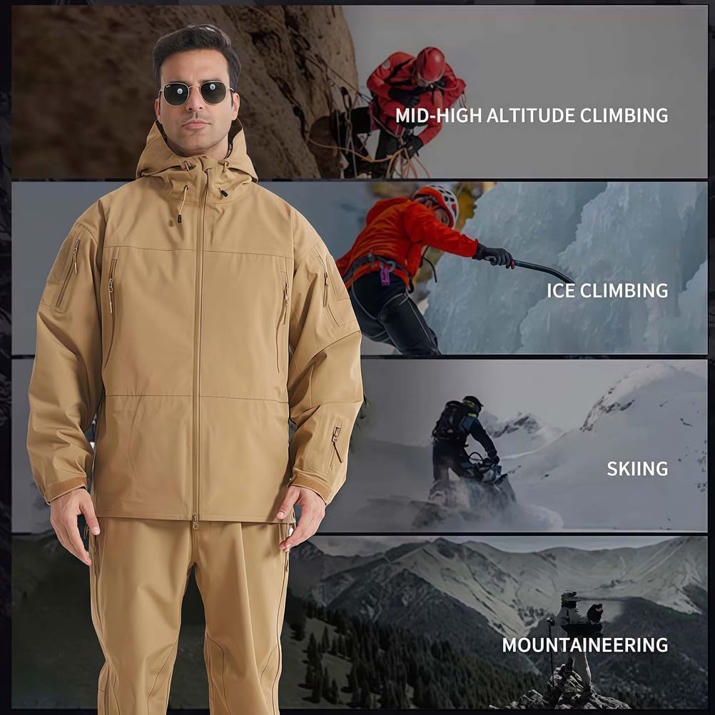 Combinaison tactique, pantalon imperméable et coupe-vent avec tissu à 3 couches, équipement de pluie prêt pour les tempêtes pour les trajets en plein air et quotidiens