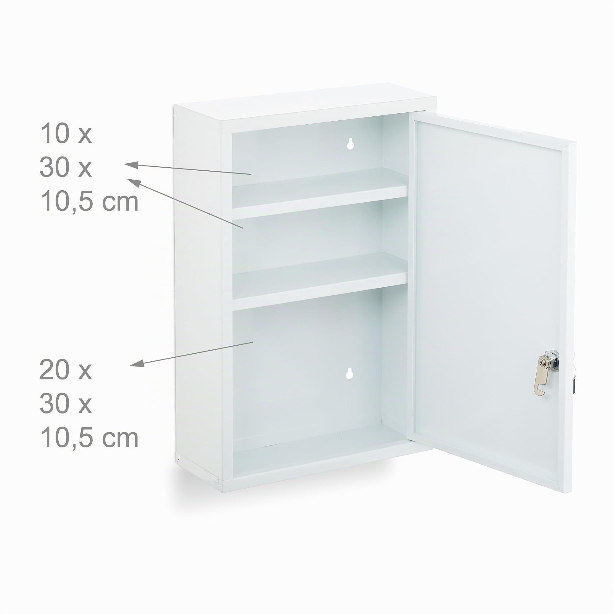 Relaxdays Armoire à Pharmacie, Murale, Acier, 3 Compartiments Pratiques, H x L x P : 45 x 30 x 12 cm, Blanche