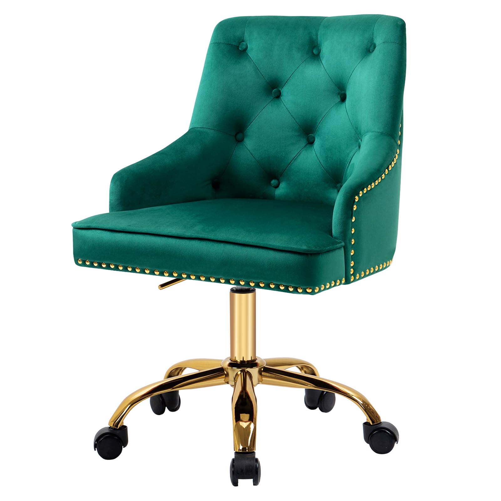 Sepnine Silla de Oficina de Terciopelo para el hogar, Silla de Escritorio de computadora, giratoria, Ajustable, con Brazos, Ribete de Cabeza de Clavo para Dormitorio