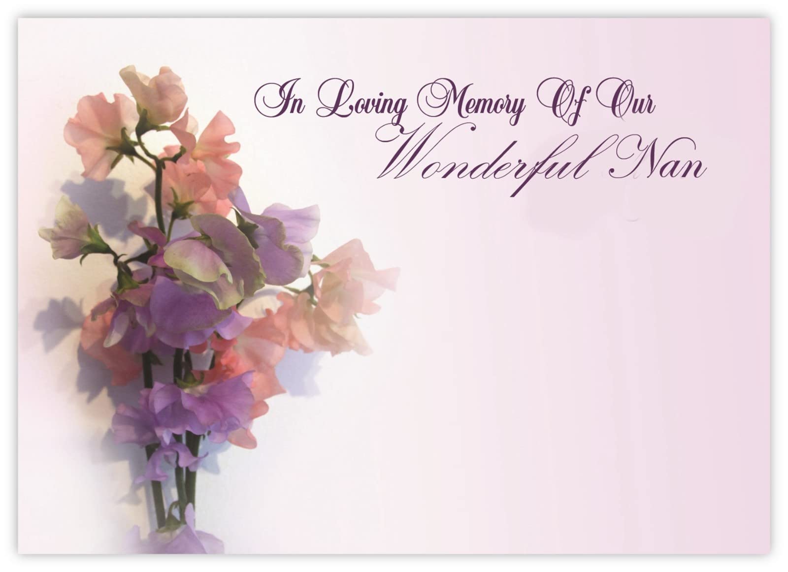celloexpress In Loving Memory Nan (Sweet Pea Wonderful) Flower Message Cards - 90mm x 125mm - Bereavement Florist Card Sympathy Condolences Notes (Pack of 12)