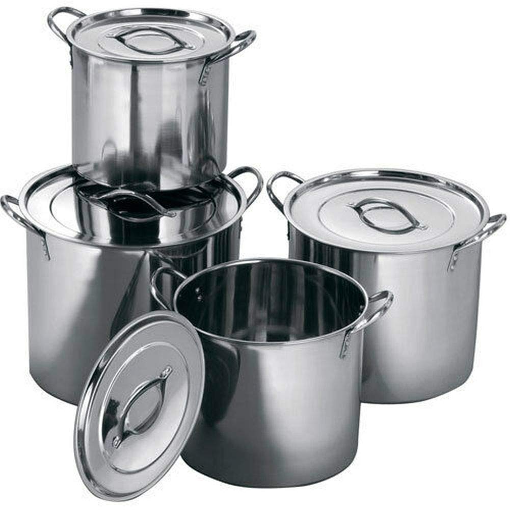 4 Pc Stainless Steel Large Catering Cooking Stock Pot Pans With Handles & Lids