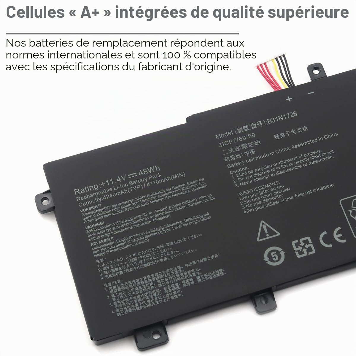 B31N1726 Batterie pour ASUS FX505 FX505D FX505DT FX505G FX504 FX504G FX504GD FX504GM FX505GE FX505GD FX505GM FX505GT FX505DY FX80 FX80G FX80GM FX86 FX86FM FA506IU FA706IH FA706II 48Wh