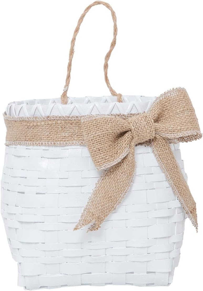 Wall Hanging Basket White Flower Basket Handmade Decorative for Front Door Farmhouse and Garden Water Hyacinth Pocket Basket 9 x 7 x 9 Inches.