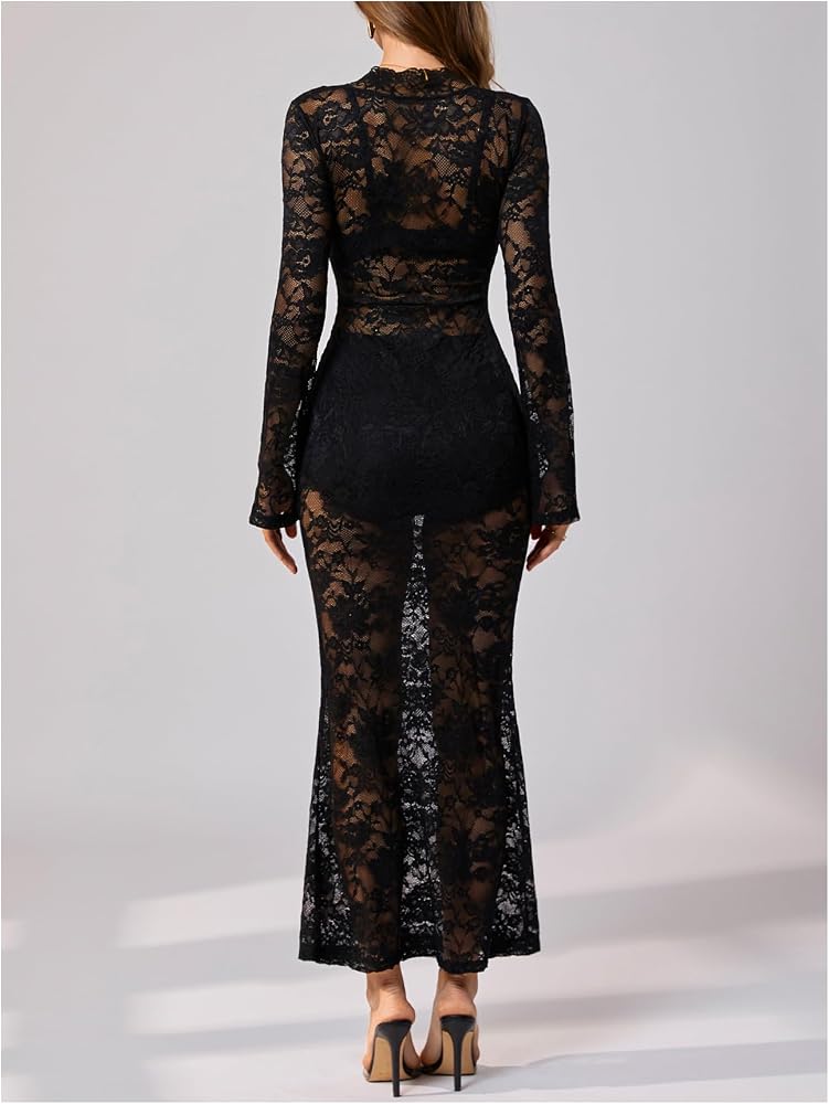 long sleeve lace mesh dress SHENHE Women's See Through Halloween Gothic Floral Bodycon Dress pmaxshortsleevesale For a cooler day This ink stain remover SIZE:XL