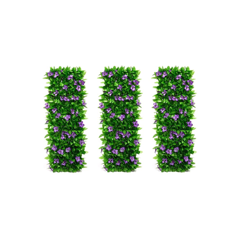 Qisino Artificial Ivy and Violet Flower Fence Screening,Expanding Garden Trellis Panels for Balcony Patio Outdoor,Decorative Faux Ivy Fencing Panel,Artificial Hedges 40x200cm- Expanded (3)