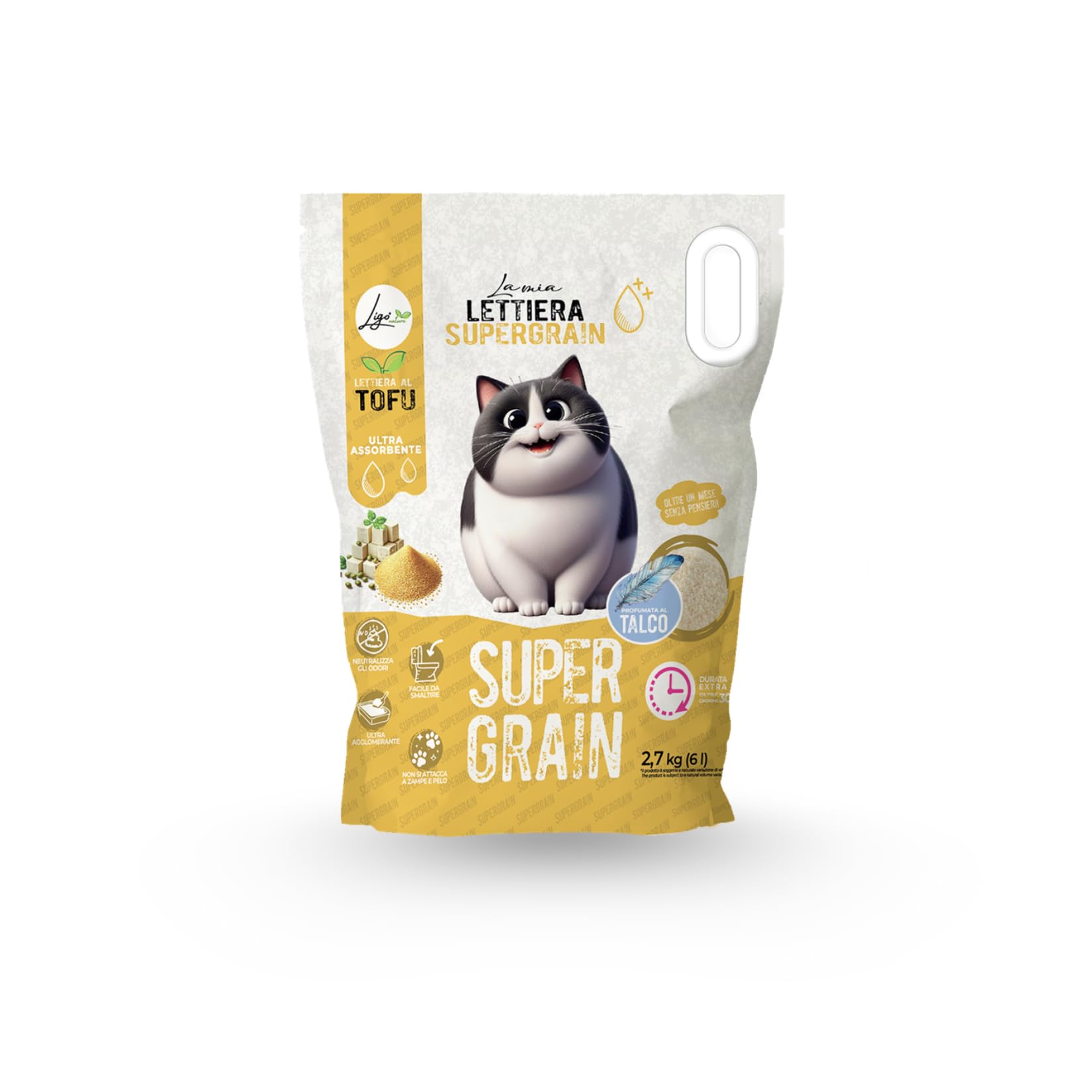 Ligo Nature Lettiera gatto |SUPERGRAIN| talco |ecologica|ultra assorbente|assorbimento rapido|controllo degli odori| 6 confezioni da 6l (6 l, Talco)