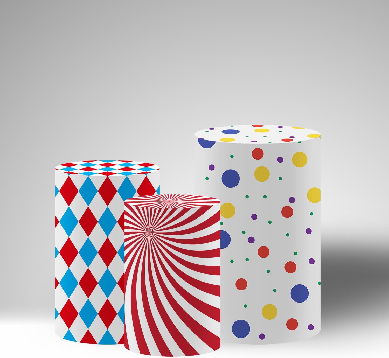 Circus Theme Birthday Party Cylinder Fabric Covers, Set of 3,Elastic Spandex,Baby Shower Decoration Props (Circus,Large-Set of 3)