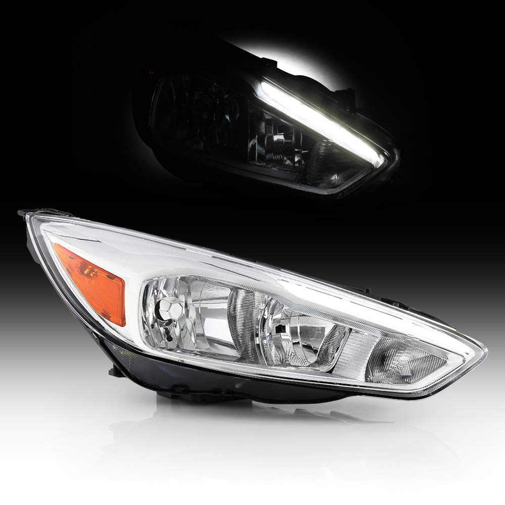 ACANII - For [Halogen Type Chrome Housing w/LED DRL] 2015-2018 Ford Focus Headlight Headlamp Assembly Passenger Side