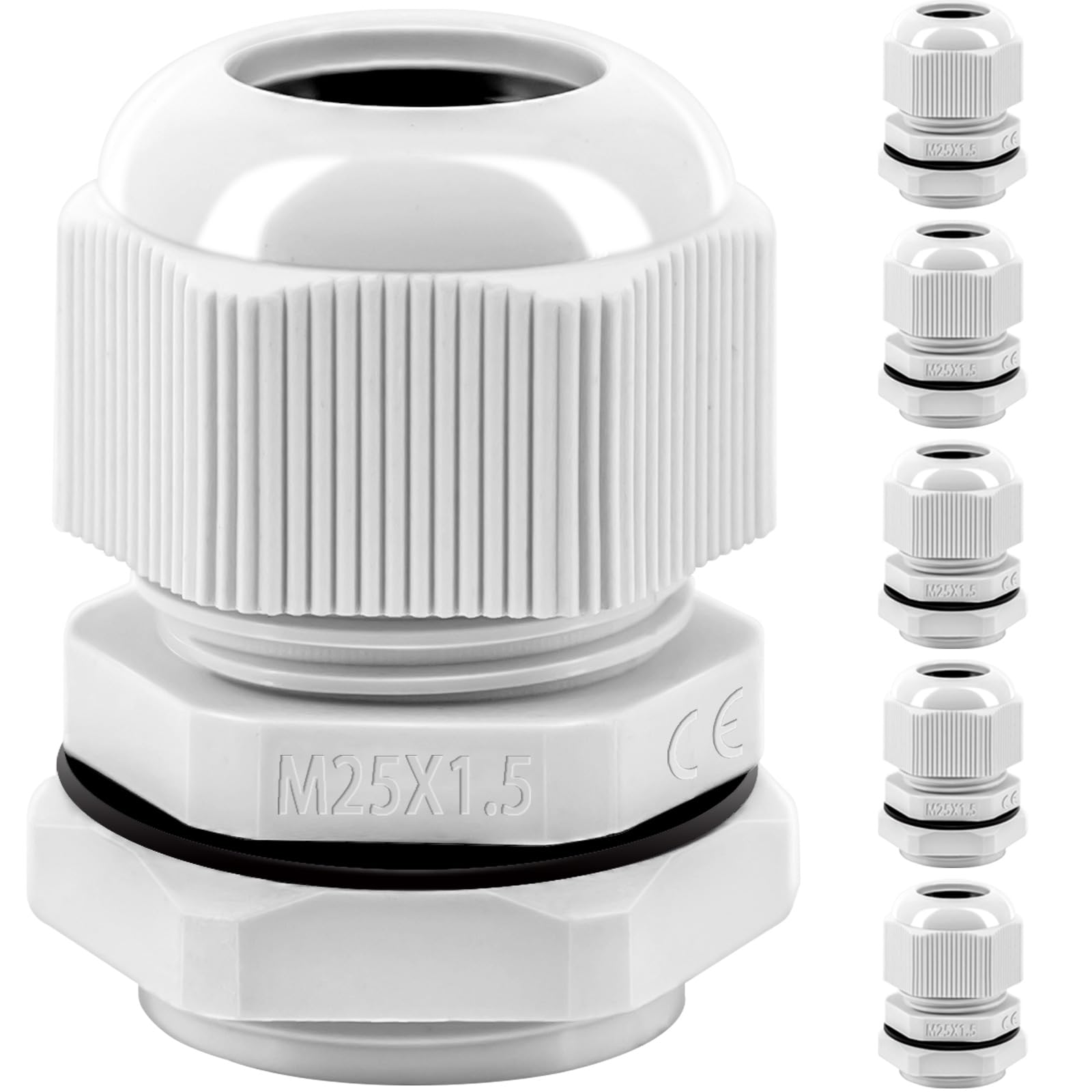 Gorffy Cable Gland Set, 6 Pieces, IP68 Cable Grommet, Waterproof M25, Cable Glands for Outdoor Garden Control Box, Junction Box, Plastic Nylon Cable Grommets