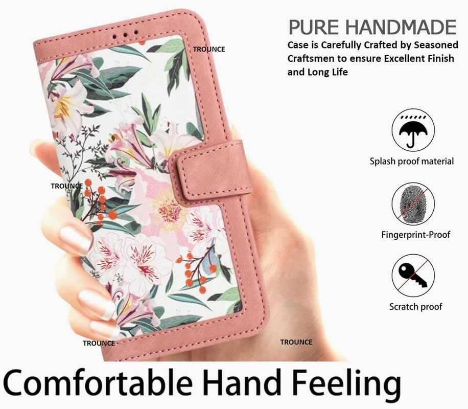 Image of TROUNCE Flip Cover Card Holder Wallet Case | Magnetic Closure | Full Body Protection | Inner Back Cover (Vegan Leather- Floral Pink) for OnePLus Nord 4