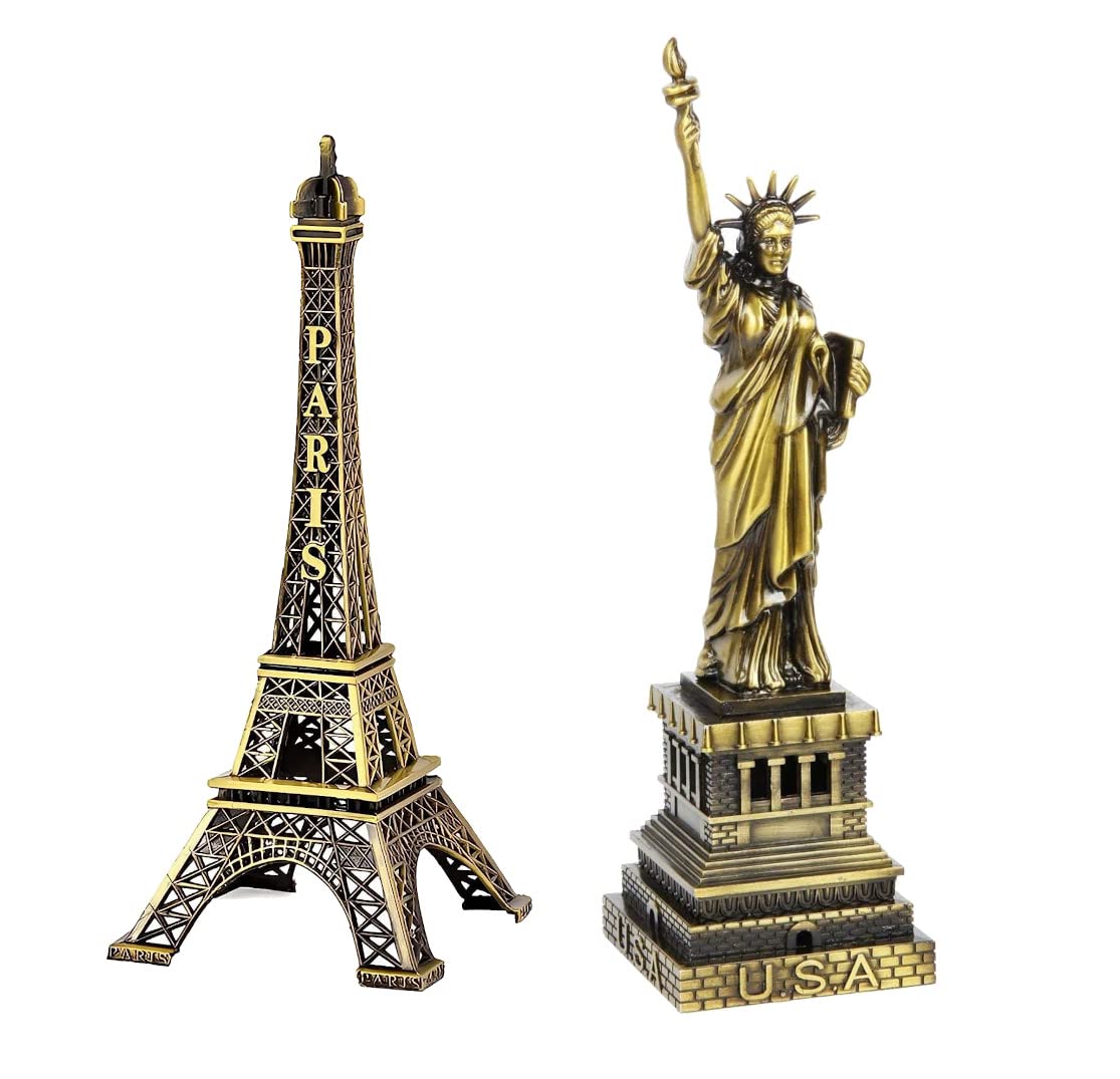 Lilone Home Decor Metal Showpiece Combo, Eiffel Tower (15 CM), Statue of Libery (15 CM) (Model ET_SL)