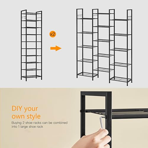 Vista 8 de usikey Zapatero de 10 niveles estrecho 20-30 pares, estante de zapatos alto y resistente de metal con 4 ganchos, almacenamiento delgado de zapatos