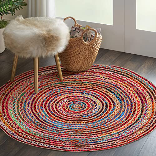 Tapete redondo 3' tejido a mano en yute multicolor miniatura 4