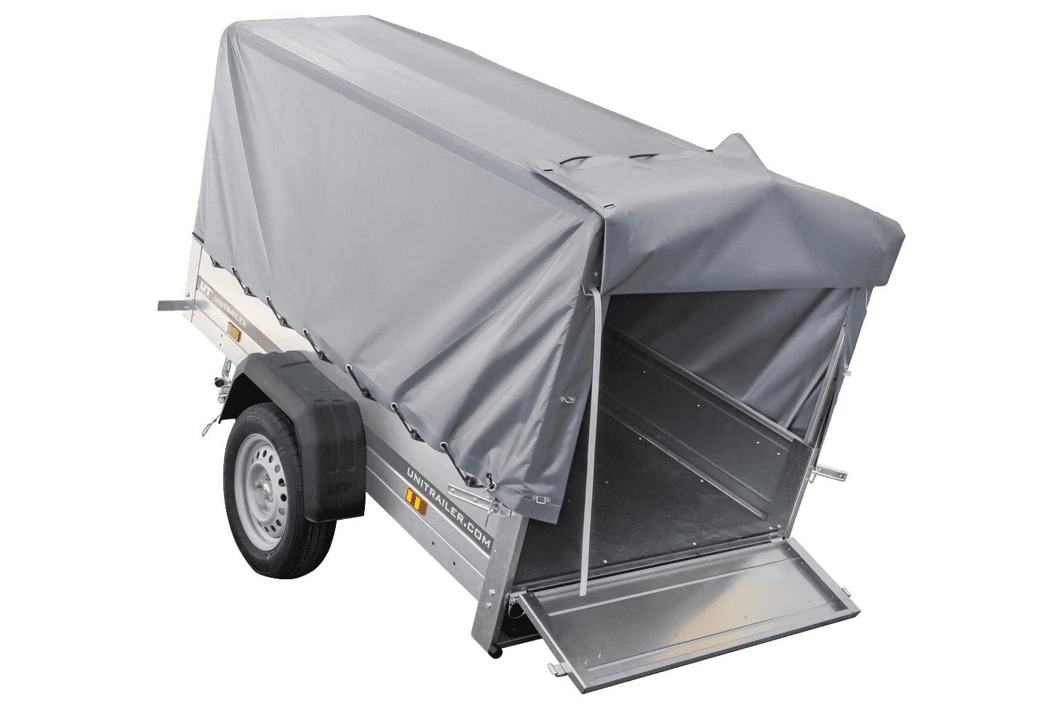 UNITRAILER PKW Anhänger Garden Trailer 200 Kipp, 200x106 cm, Auto Anhänger mit kippbare Deichsel, Hochplane und Stützrad, Anhänger Aufbau aus verzinktem Stahl – Auto Anhänger 750 kg