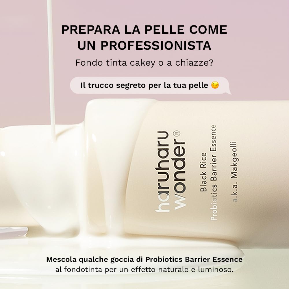 haruharu wonder Black Rice Probiotics Barrier essence 120ml, Tonico Essenza rinforza la barriera cutanea, con ceramidi, ingredienti fermentati, idrata, rimpolpa, lenisce