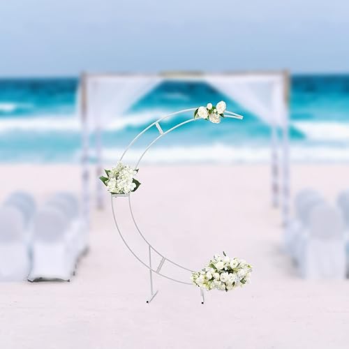 Miniatura 3 de Arco de boda de luna creciente blanca de 7 pies, diseño curvo de metal, soporte de telón de fondo para fotografía, marco de globo de flores, arco de