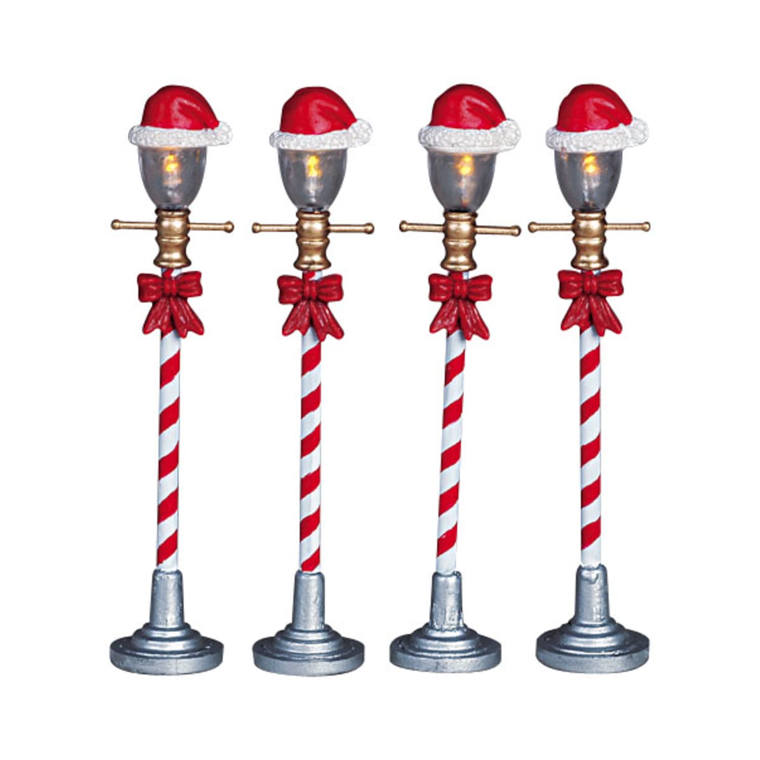 Lemax Christmas Village Santa Hat Street Lamp Set Of 4 Battery Operated (4.5V) - 64472