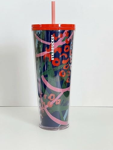 Starbucks Vaso de acrílico de doble pared azul floral 2020, taza fría, 24 onzas líquidas