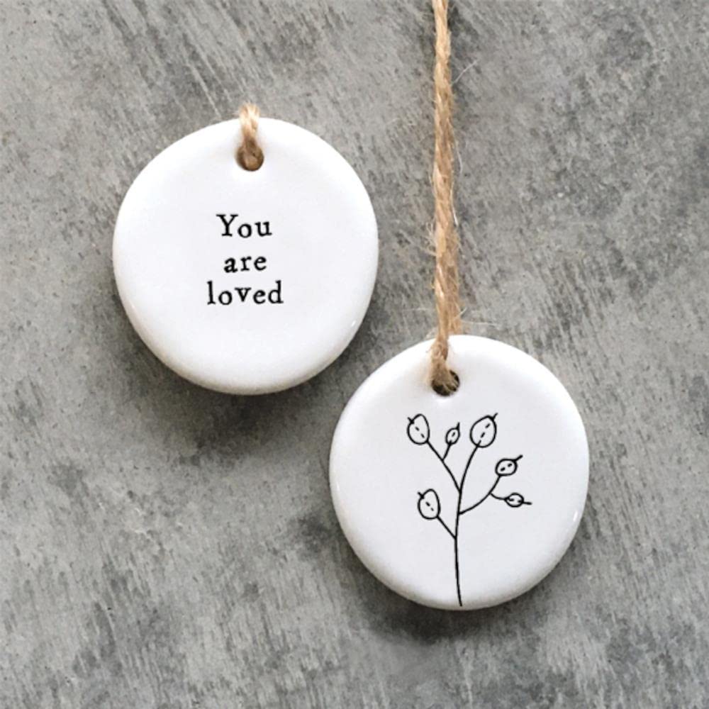 East Of India Mini Porcelain Hanging Tag You Are Loved Tag, Porcelain Keepsake, Congratulations Keepsake Gift, Small Porcelain Gift, Friendship Gift