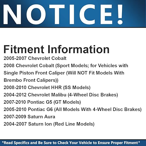 Miniatura 2 de Detroit Axle - Kit de freno trasero para Chevy Cobalt HHR Malibu Pontiac G4 G5 G6 Saturn Aura Ion Rotores de freno de disco de repuesto pastillas de