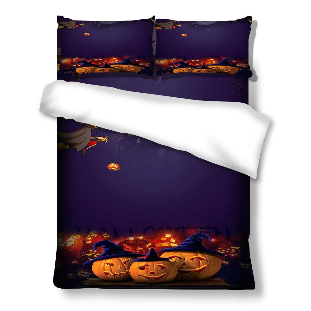 Komplet pościeli 155 x 220 z dynią na Halloween, dla alergików, na zimę, ciepła poszwa na kołdrę dla dzieci, chłopców i dziewczynek, zestaw pościeli z mikrofibry, 3-częściowy