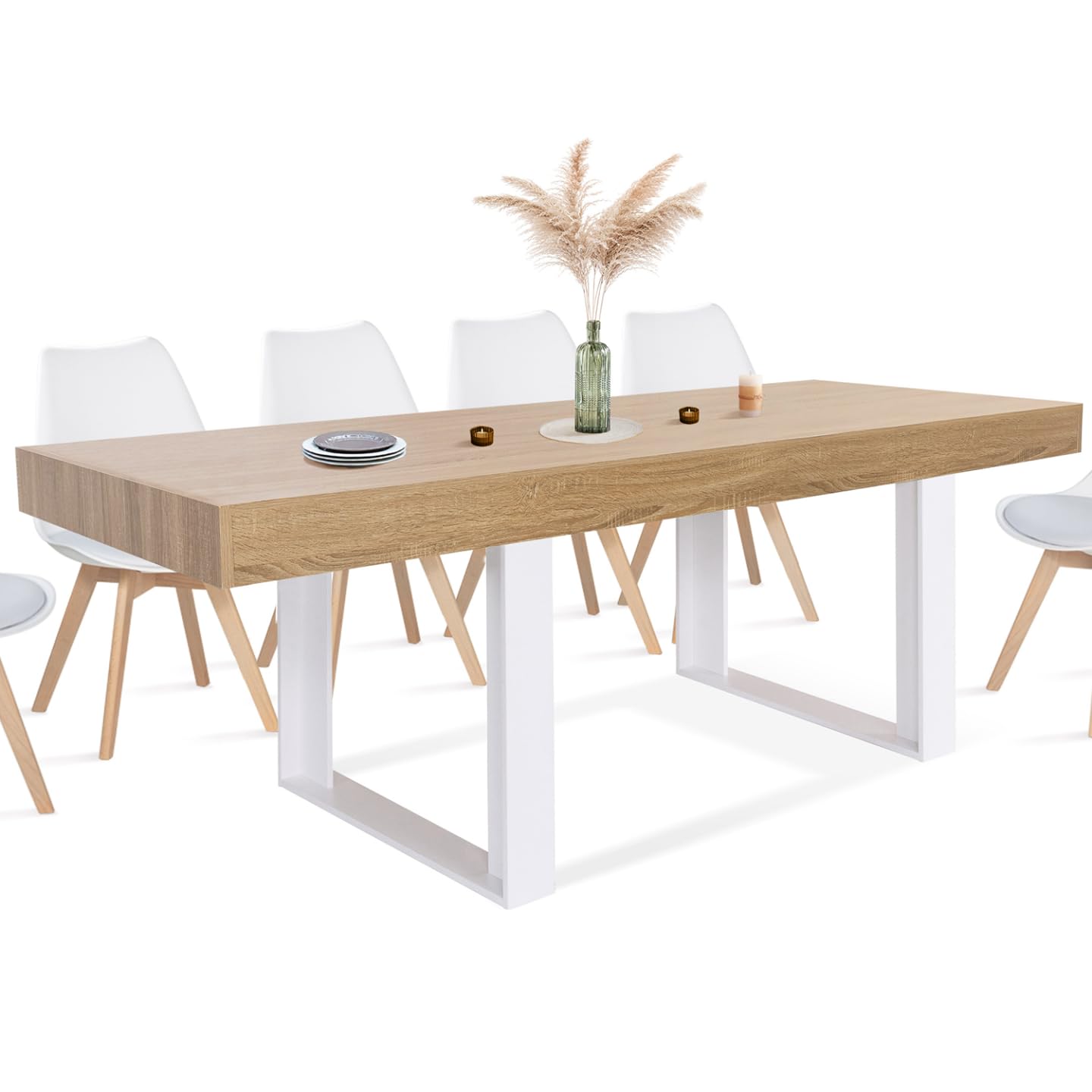 IDMarket - Table à Manger Rectangle Phoenix 8 Personnes Bois et Blanc 200 cm