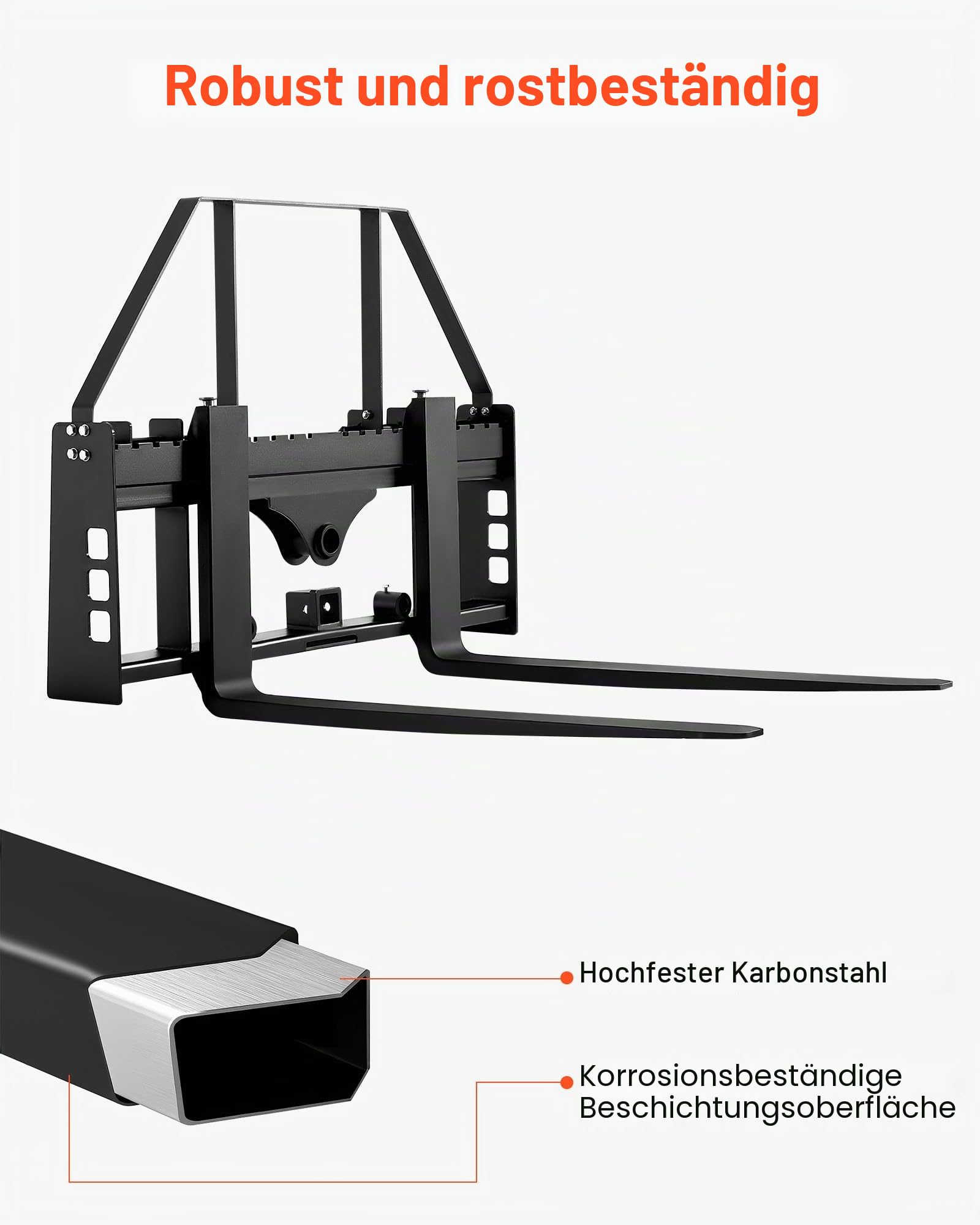 VEVOR Schnellbefestigung 1814 kg, Palettengabelrahmenaufsatz mit 1065 mm Palettengabeln, Gabelstaplerklingen, 50,8 mm Anhängerkupplung & Speerhülsen, passend für Kompaktlader, Traktoren
