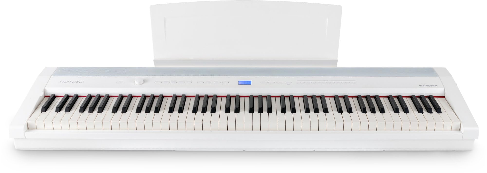P-60 WM Piano de scène Home Set - 88 touches et base assortie, mécanique à marteaux, sensibilité à la vélocité - 14 sons, banque de pianos, écouteurs et porte-notes inclus - Blanc