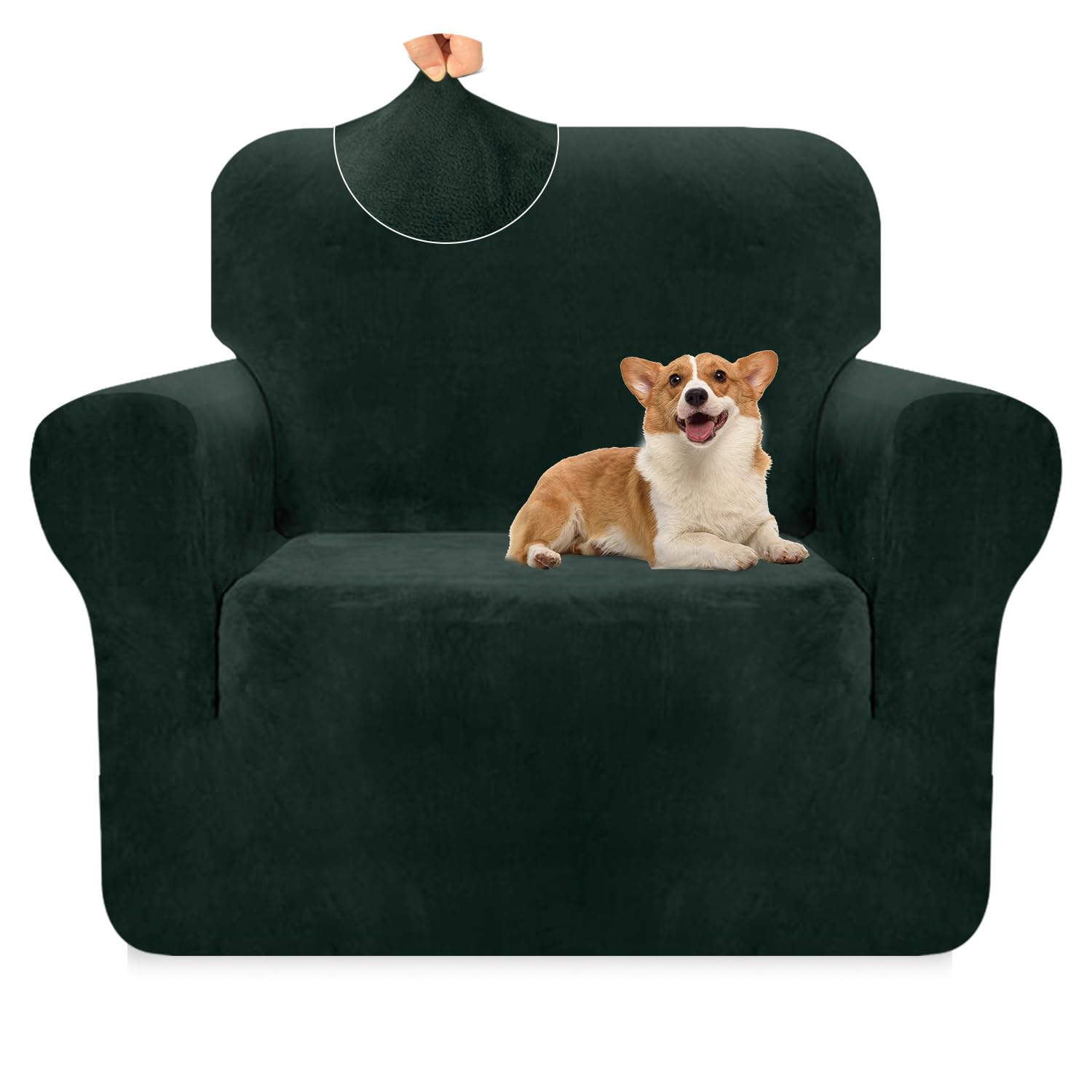 Granbest Premium Thicken Plush Velvet Armchair Cover 1 Seater High Stretch Couch Cover Super Soft Couch Slipcover Luxury Furniture Protector for Pets and Kids (1 Seater, Blackish Green) — image 1