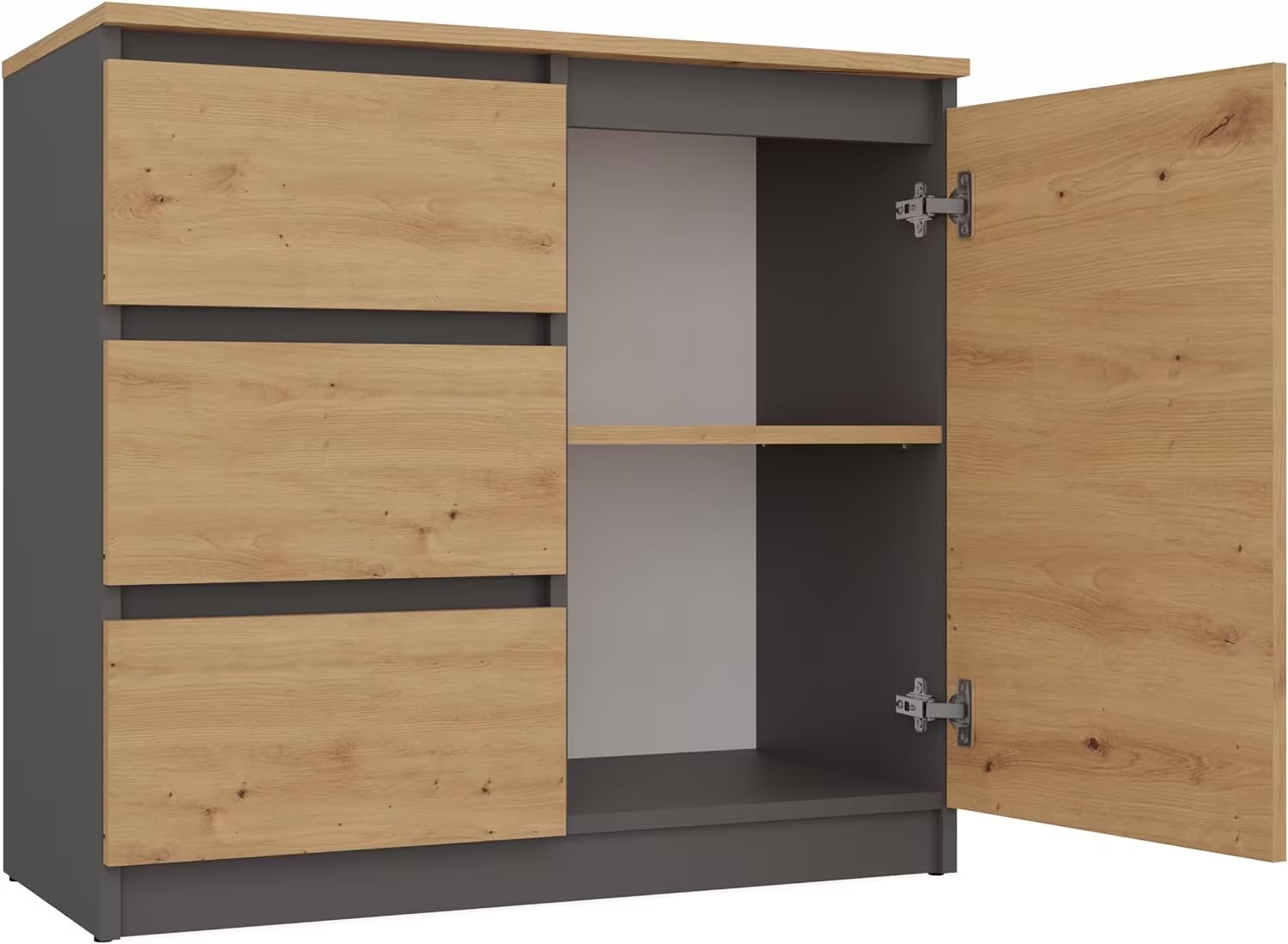 CDF Kommode Anthrazit Artisan 1 Tür und 3 Schubladen Komode & Sideboards Sideboard 75 cm Hoch Wohnzimmer Schubladenkommode Komodenschrank 40x80x75 für Schlafzimmer Arbeitszimmer Flur Schubladenschrank