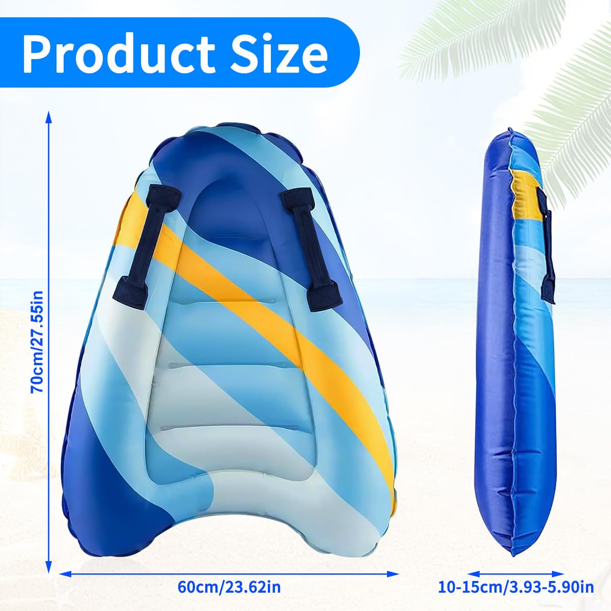 Bodyboard Inflable 70x60cm con Asas, Tabla de Surf Flotante Portátil para Niños y Adultos, Flotador para Piscina y Playa