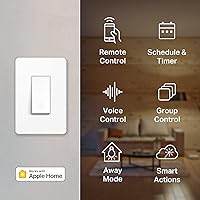 Vista 3 de Kasa Apple HomeKit - Interruptor de luz inteligente KS200, un solo polo, requiere cable neutro, interruptor de luz Wi-Fi de 2.4 GHz, funciona
