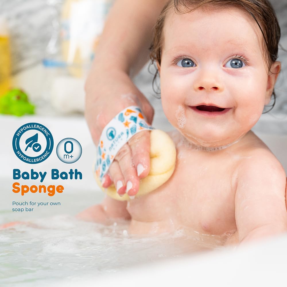 Juego de esponja y manoplas naturales para bebé, para baño y ducha, hipoalergénico