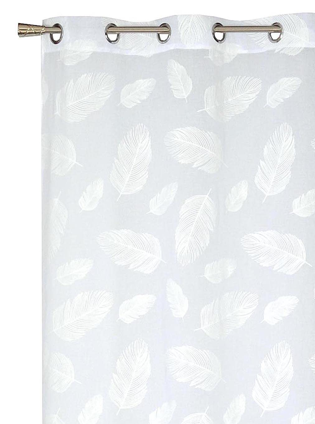 Atout Ciel Leaf Print Eyelet Net Curtain 140 x 240 cm White, W 55.1" x L 94.5" (1 Panels)