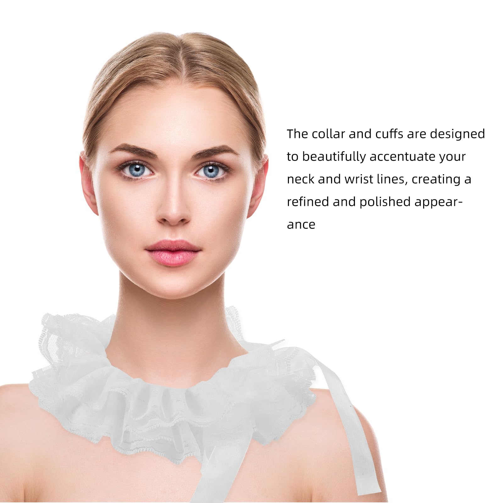 IMIKEYA Vintage Lace Collar with 2 Cuffs Set: Detachable Lace Sleeves Elastic Ruffled Wrist Cuffs for Women - Image 3