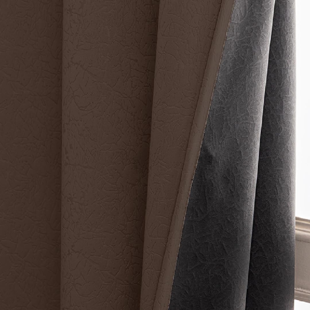 HOMEMONDE 100% True Blackout Curtains Customize Size - Pack of 2 Curtains, Embossed Panels Light Block Thermal Insulated & Noise Reducing Room Darkening Curtains (Abstract Brown)