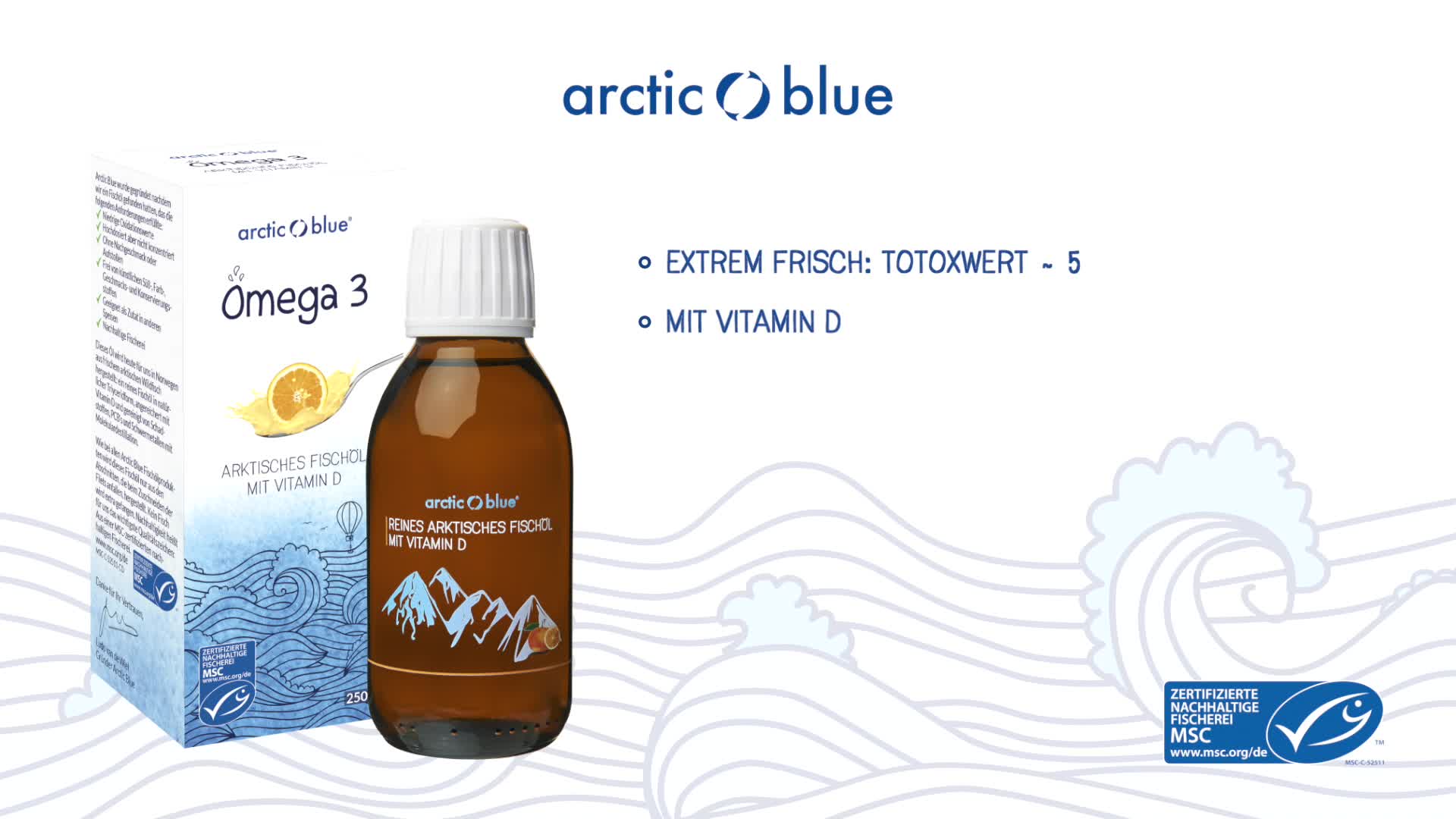 Arctic Blue Omega 3 Fischöl â 250 ml flüssig â MSC-Zertifiziert - hochdosiert mit DHA, EPA und Vitamin D â ohne AufstoÃen oder Fischgeruch â arktisches Fischöl â Orangengeschmack – Bild 8