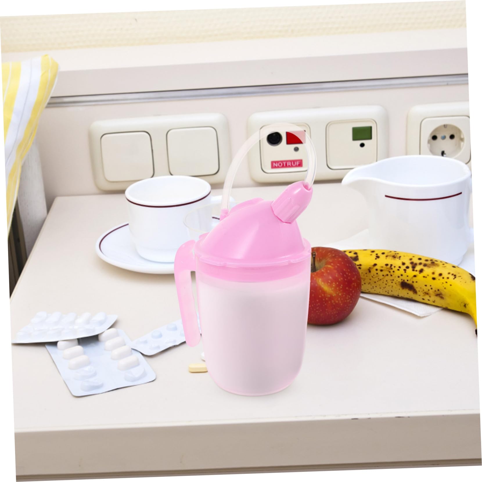 Vaso con Pajita Antidesbordamiento para Pacientes Discapacitados y Maternidad Taza Ergonómica con Asas Dobles Diseño Prueba de Fugas para Adultos Mayores y Personas con Destreza