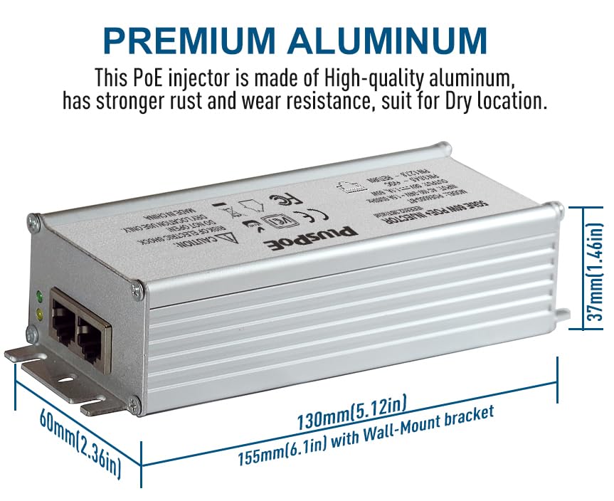 2.5Gb Gigabit PoE++ Injector 90W, 2.5G/1 Gigabit POE+ Power