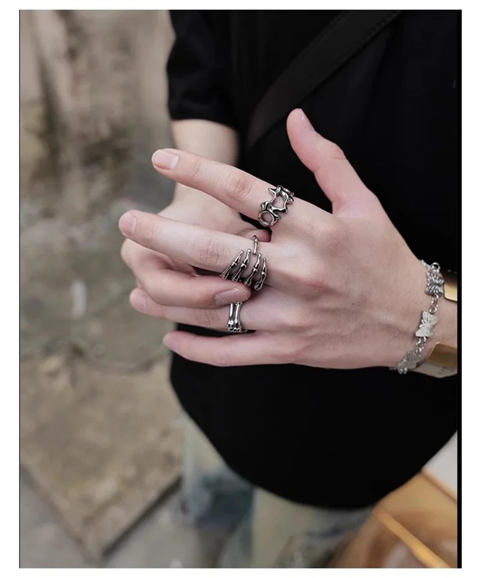 Ring Ringe Damen Bijouterie Herren Dunkler Stil Nischendesign Finger Palmen Knochen Ringe Herren Und Damen High-End Sinn Paar Accessoires Schmuck
