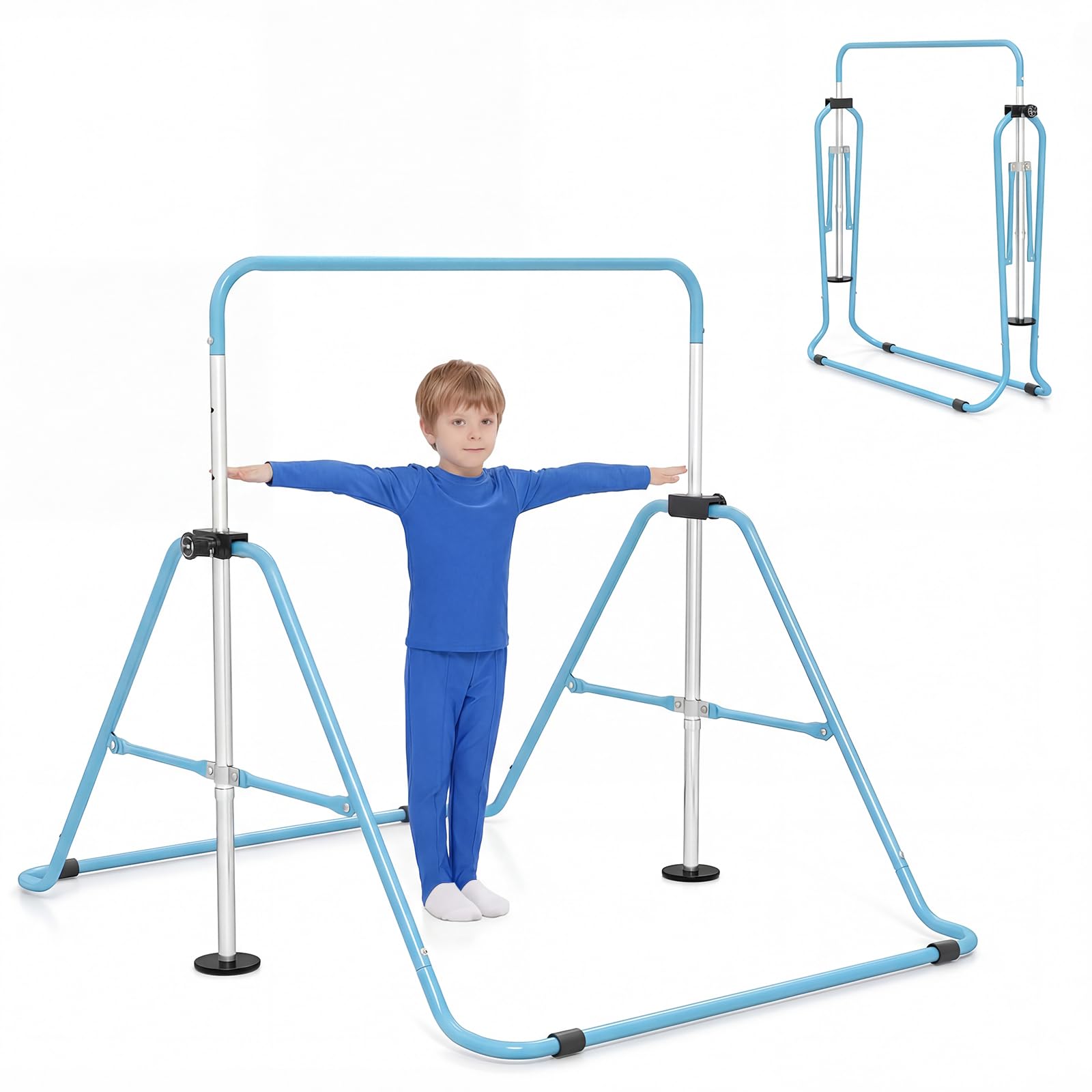 GYMAX Folding Gymnastics Bar for Kids, Height Adjustable Horizontal Kip Training Bar