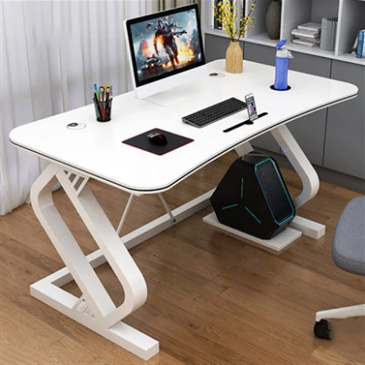 Computer Desk for Home Office Multifunction Desktop PC Desk with Mobile Phone Card Slot Ergonomic Arc Simple Fashion
