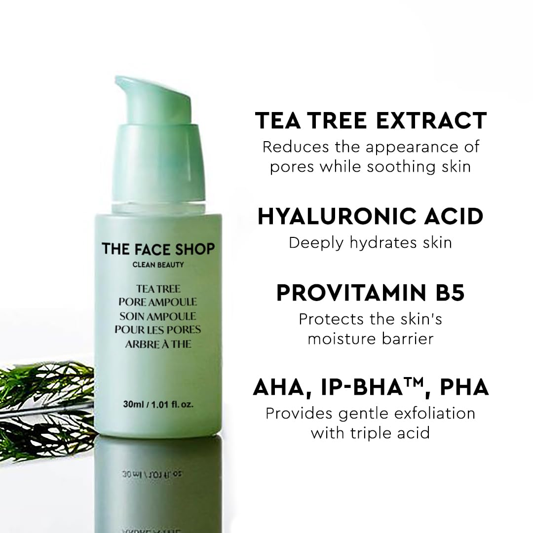 The Face Shop Tea Tree Pore Ampoule - Soothes & Moisturizes Skin, Exfoliating, Hydrating Face Serum, Minimizes Pores - AHA, BHA, PHA, Hyaluronic Acid, Panthenol - Korean Skin Care Moisturizer - Image 3