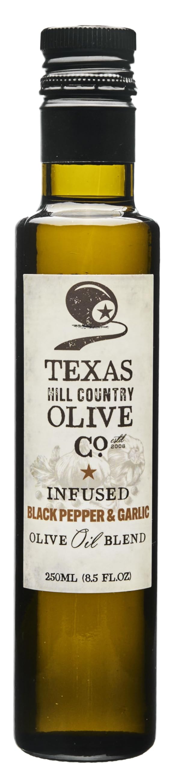 Black Pepper Garlic Infused Olive Oil - Cold Pressed Gourmet EVOO Olive Oil - Great for Dressing Dipping Marinade - No Artificial Flavors or Added