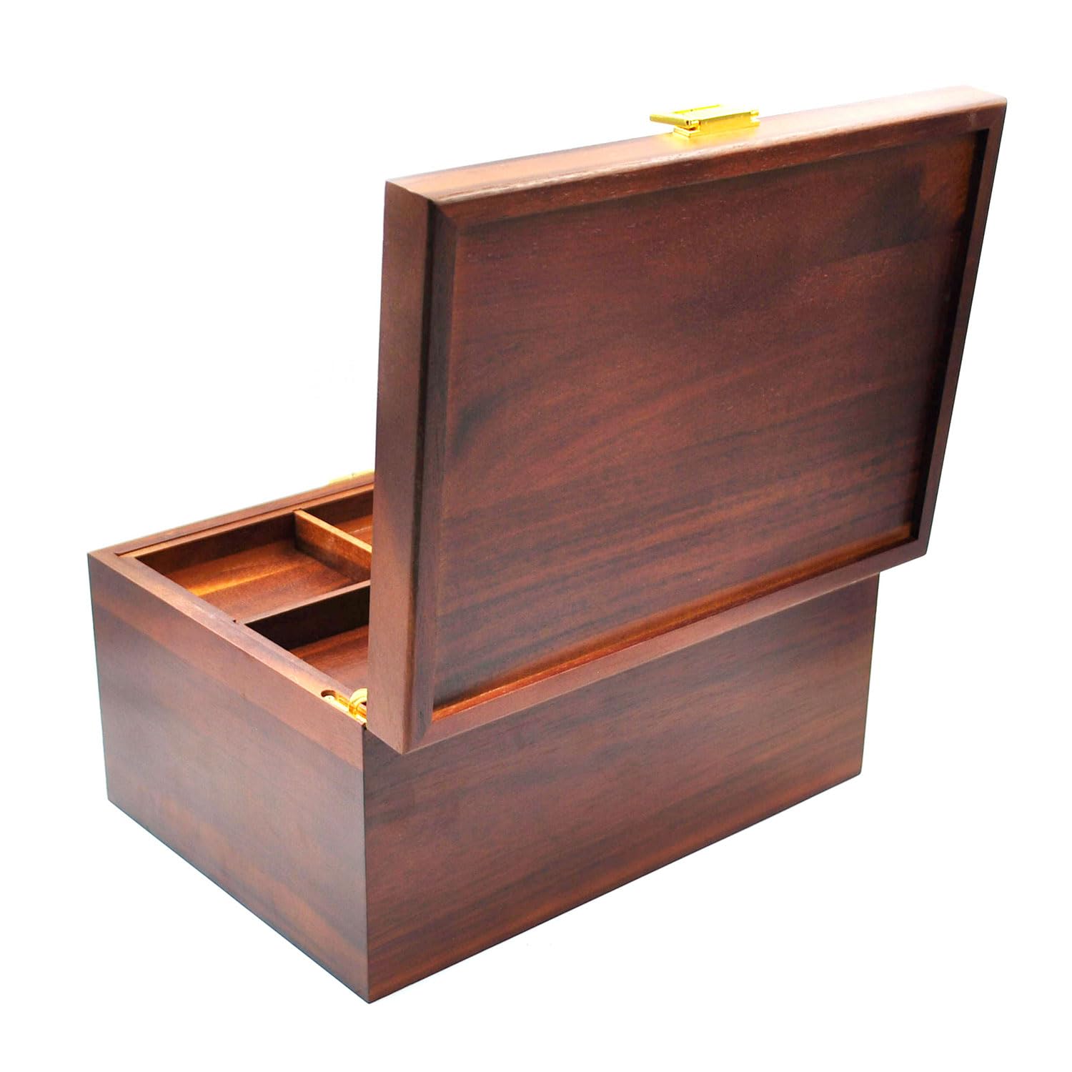 Große Holz Aufbewahrungsbox mit Klappdeckel & Herausnehmbarem Fach, Vintage Akazienholz Schatztruhe (ca. 30,5 x 21,6 x 16 cm) - Ideal für Schmuck, Souvenirs, Werkzeug & Kleinteile