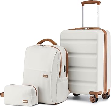 Kono Suitcase Set 3 Piece Luggage Set Carry On Travel Luggage TSA Lock Spinner Wheels Hardshell Lightweight Luggage Set Cream White, 3 piece setBP/TB/20