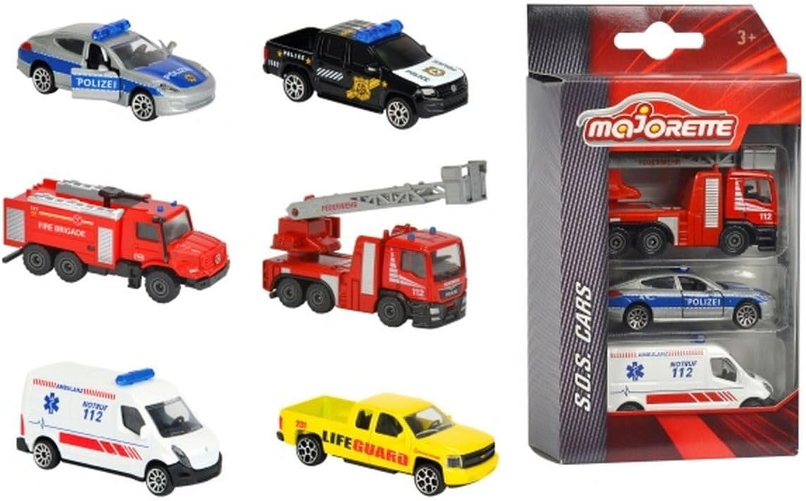 Dickie 212057261 Emergency Toy Truck S.O.S. 3 Pieces Vehicle Set Police, fire Engine, Ambulance, (Assorted Model)