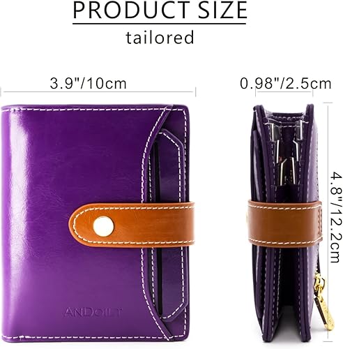 Miniatura 3 de ANDOILT Billeteras para mujer, de piel auténtica, pequeña, plegable, con bloqueo RFID, con bolsillo para monedas, ventana de identificación, Cartera