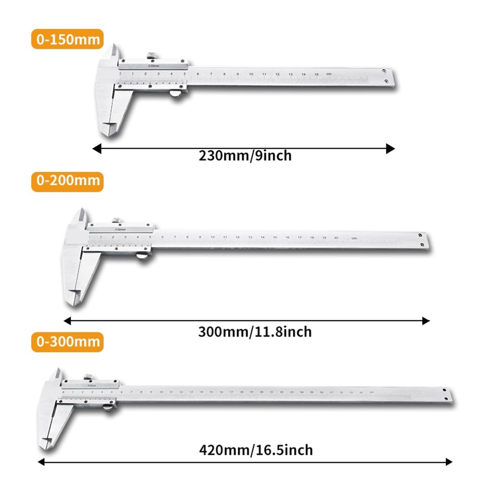 Calibrador Vernier de 6", 8" y 12" acero inoxidable, calibradores no digitales 0 a 300 mm, calibrador micrométrico manual,01, alta precisión,Procalibrado(0-300mm)