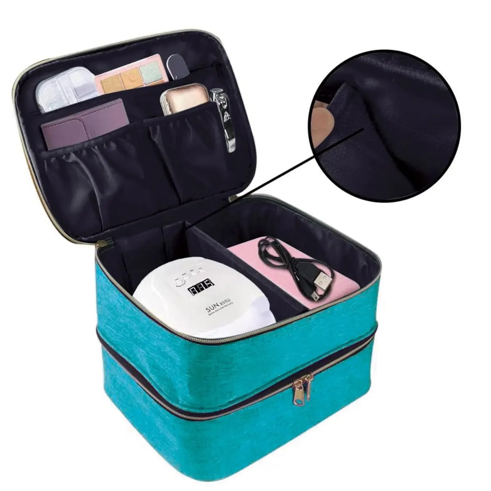 Organizador de esmalte uñas, bolsa mano organizadora cosméticos doble capa for niñas y mujeres, arte, aceite esencial, juego para Almacenar Herramientas(Black)
